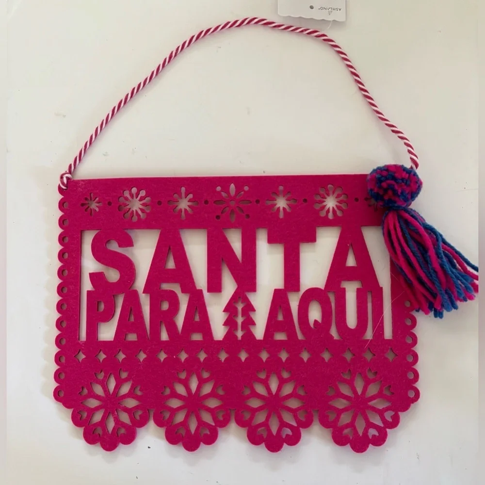 Spanish Christmas 6 ft garland (2) and hanging sign NEW NWT 3 item festive decor